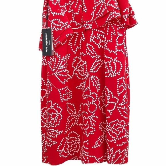 KARL LAGERFELD Paris NWT Dotted Floral Strap Dress Size 4 in Red and White - Picture 8 of 12